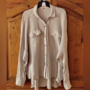 Free People One Scout Jacket Very Oversized Small Tan Waffle Knit